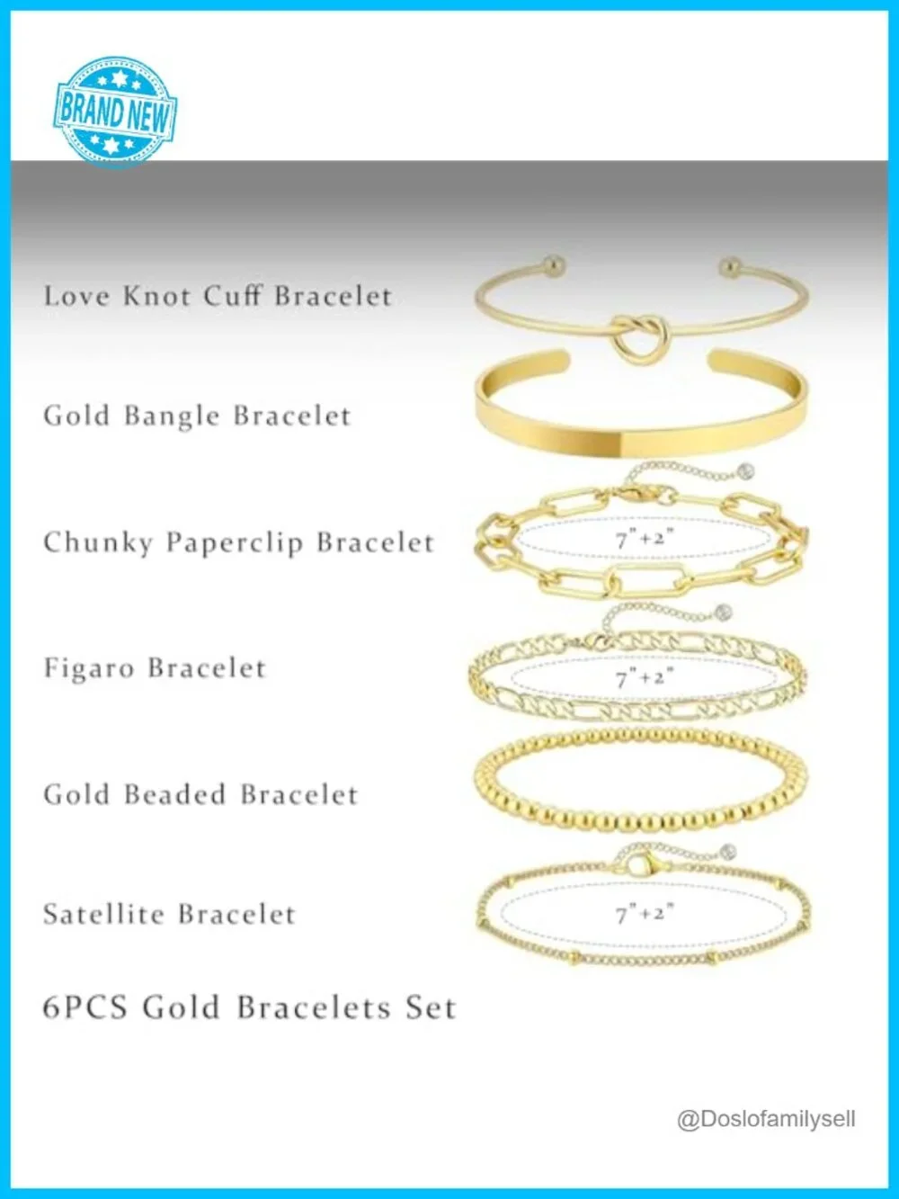 6-Piece Gold Plated Bracelet Set Stackable Bangle Cuff Link Chain